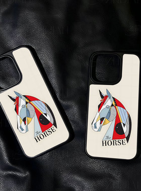 几何马头插画手机壳大孔电镀黑框碳纤纹二合一磁吸适用苹果17promax华为小米15PROPURA70ULTRAPURA80PROPLUS