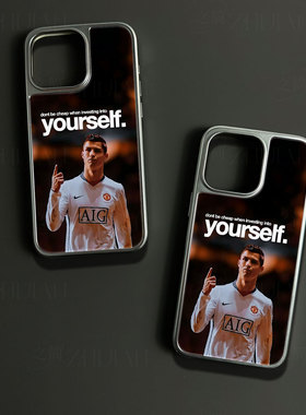 C罗励志图手机壳大孔电镀黑框碳纤维二合一玻璃适用苹果17promax华为小米17PROMAXPURA80ULTRAP60PRO