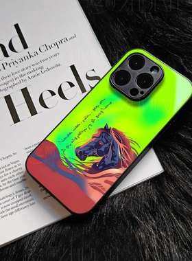 苹果17promax蒙文马头玻璃手机壳马年新年祝福有钱适用苹果华为OPPORENO14PROIQOO13小米15至尊真我GT7