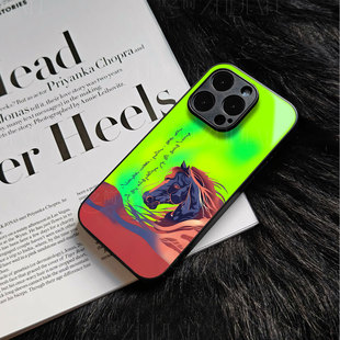 苹果17promax蒙文马头玻璃手机壳马年新年祝福有钱适用苹果华为OPPORENO14PROIQOO13小米15至尊真我GT7