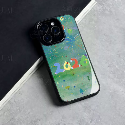 苹果17promax马年烟花玻璃手机壳马年新年祝福有钱适用苹果华为红米NOTE15PROPLUS真我GT8PRO一加ACE5ProOPPO