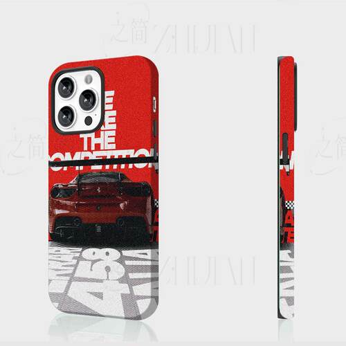 法拉利458磨砂磁吸手机壳大孔亮面硬壳适用苹果iphone18promax华为PURAXVIEW小米12PRO红米K70E