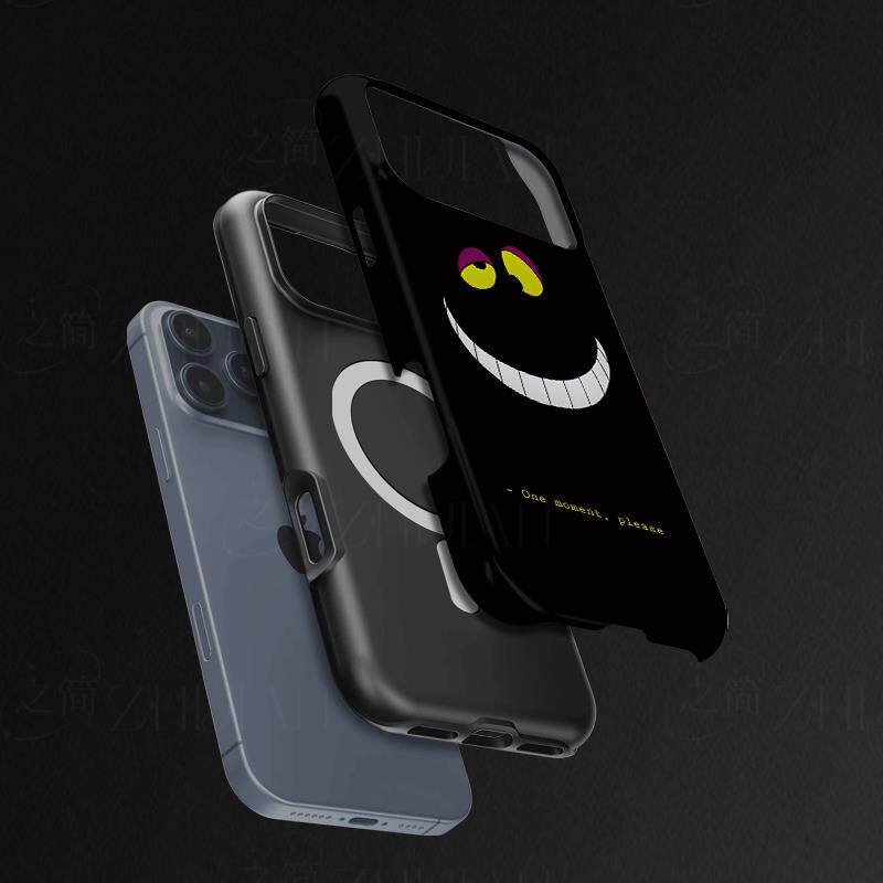 黑底柴郡笑脸磨砂磁吸手机壳大孔亮面硬壳适用苹果iphone18promax华为PURAXVIEWVIVOX300SVIVOS20PRO