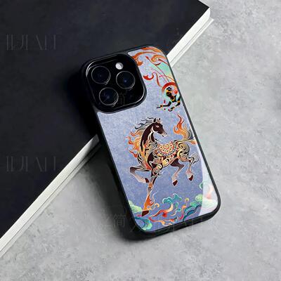 苹果17promax祥云马玻璃手机壳马年新年祝福有钱适用苹果华为VIVOY300T三星S25ULTRA荣耀X70IVIVOS50PROMINI