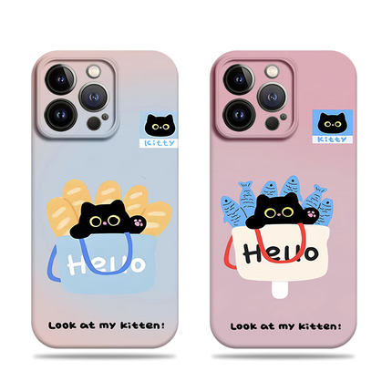 苹果17promax猫咪面包鱼菲林情侣手机壳适用苹果华为红米TURBO3一加ACE5至尊版红米NOTE15PROPLUS小米14PROVI