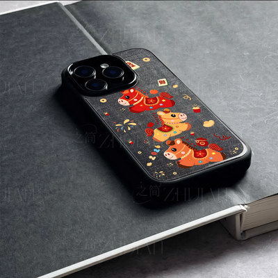 苹果17promax三马发财玻璃手机壳马年新年祝福有钱适用苹果华为IQOONEO10PROPLUSVIVOS30PROMINI荣耀400PRO麦