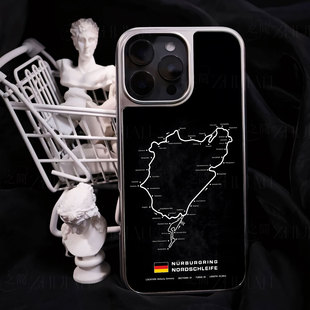 纽北赛道图手机壳大孔电镀黑框碳纤纹二合一磁吸适用苹果17promax华为PURA80ULTRAPURA70ULTRAMATE60PROPLUS