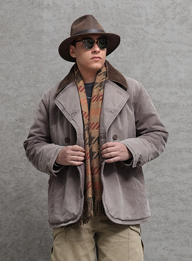 西里布拔染做旧伐木工双排扣棉服男款咔叽复古冬季棉衣外套非rrl