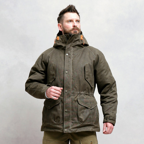 西里布复古油蜡布白鹅绒羽绒服