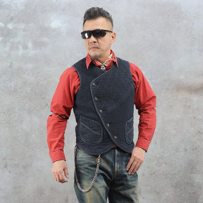 西里布剑道刺子复古斜襟马甲背心