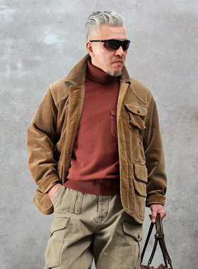 西里布灯芯绒猎装夹克重磅美式复古农场主渐变水洗西部外套非rrl