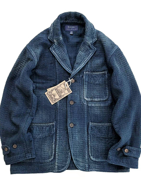 西里布indigo蓝染刺子宽松版休闲西服外套咔叽复古非porterclassi