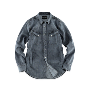 长袖 复古牛仔衬衫 阿美咔叽重磅西部做旧衬衣非rrl 经典 西里布美式