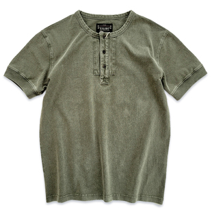 男款 T恤衫 咔叽复古休闲小众原创设计非rrl 亨利领短袖 西里布夏季