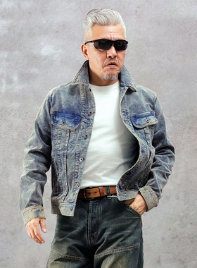 西里布灯芯绒蓝染101-J短款工装夹克衫男款拔染做旧条绒外套非rrl