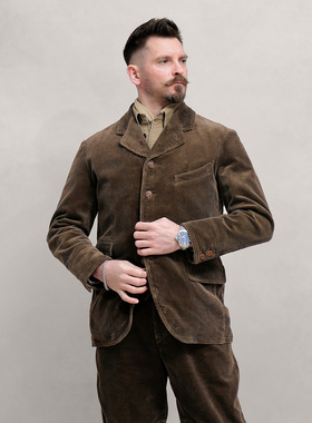 西里布咖色灯芯绒商务休闲西服男美式复古条绒外套阿美咔叽 非rrl