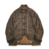 外套男柞蚕丝宽松休闲马褂便装 西里布中式 传统复古盘扣立领唐装