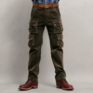 多袋休闲裤 长裤 男款 复古直筒工装 非rrl 美式 西里布厚重灯芯绒猎装