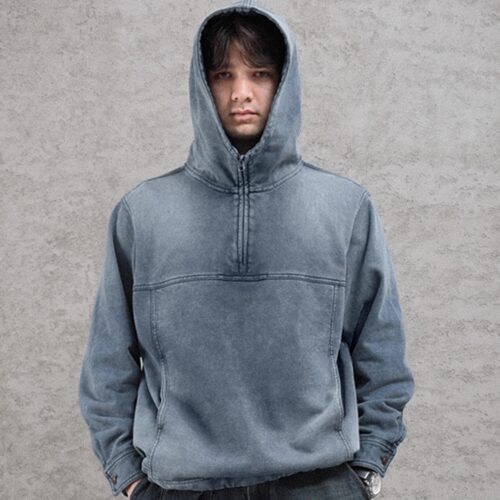 抽绳半拉链卫衣连帽帽衫