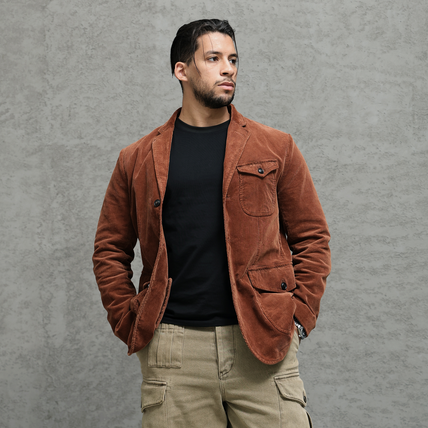 西里布美式复古灯芯绒猎装西服