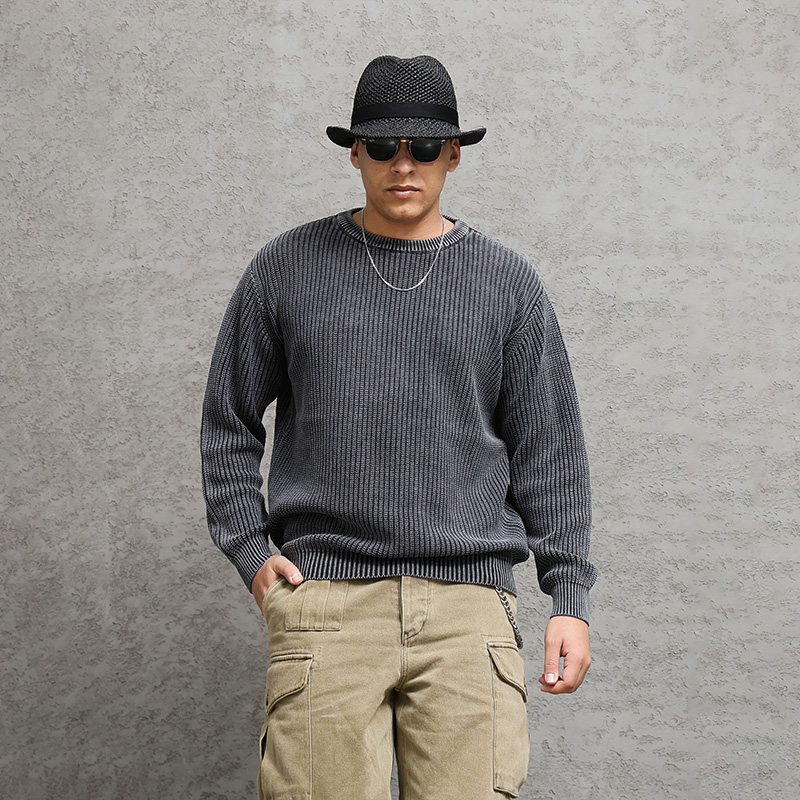 西里布套头全棉线圆领针织衫