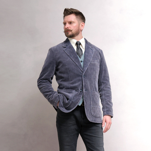 西里布藏青拔染做旧全棉灯芯绒西装 外套男复古商务休闲西服非rrl