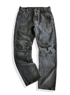 西里布黑灰色直筒打褶牛仔裤男士立体剪裁咔叽复古拔染水洗新品