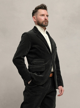 西里布美式经典款复古黑色灯芯绒西服重磅条绒休闲西装外套非rrl