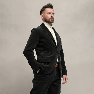 复古黑色灯芯绒西服重磅条绒休闲西装 款 外套非rrl 经典 西里布美式