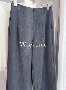 CHAO级推荐！jin口意大利精纺羊毛！灰色高腰显瘦休闲西裤直筒裤