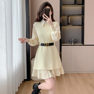 两件套网红款 法式 收腰赫本风气质款 女装 打底毛衣女 针织连衣裙新款