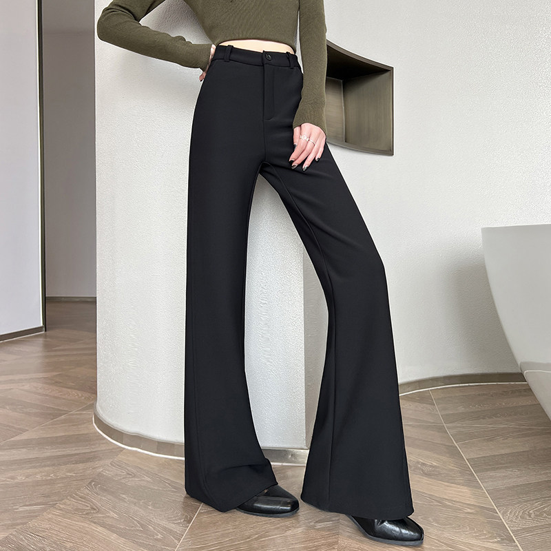 黑色西装微喇裤女2026新款高腰垂感高个子不贴腿弹力窄版喇叭裤子