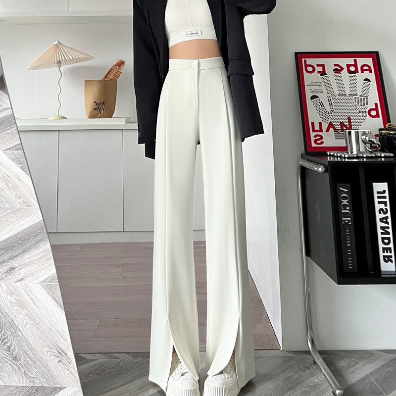 2026春夏新款高腰垂感直筒拖地开叉微喇叭阔腿西装裤女