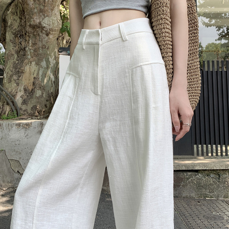 白色阔腿裤女夏薄款高腰垂感老钱风西装直筒休闲裤阔腿裤