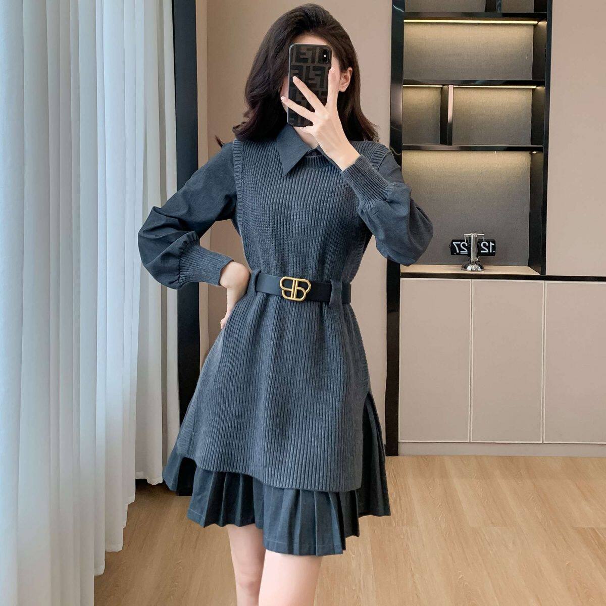 2025法式针织连衣裙新款女装收腰赫本风气质款两件套,女装/女士精品,连衣裙,淘宝优惠券,粉丝福利购,淘宝优惠卷