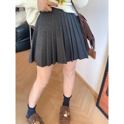 秋冬新款miu系高腰显瘦短款针织百褶半身裙女小个子百搭a字短裙子
