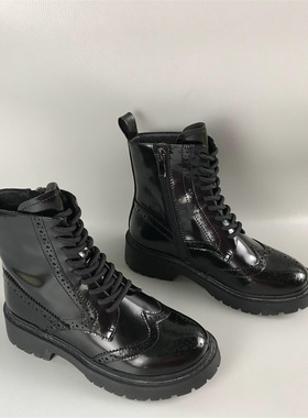 正品安玛莉女靴断码撤柜处理秋冬厚底系带英伦马丁靴经典百搭短靴