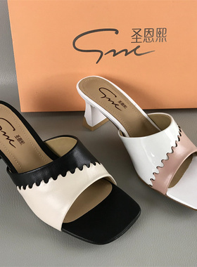 34.35码SNC/圣恩熙女鞋撤柜处理夏季小众羊皮外穿一字拖百搭凉拖