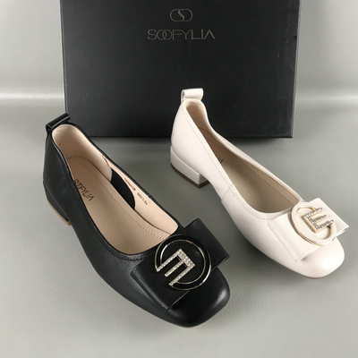 36.37码SOOFYLIA/姝菲女鞋断码撤柜夏季浅口单鞋牛皮一脚蹬豆豆鞋