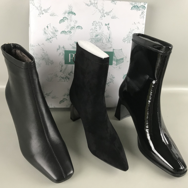 PT'SON/百田森女靴断码撤柜处理秋冬后拉链法式风真皮高跟时装靴