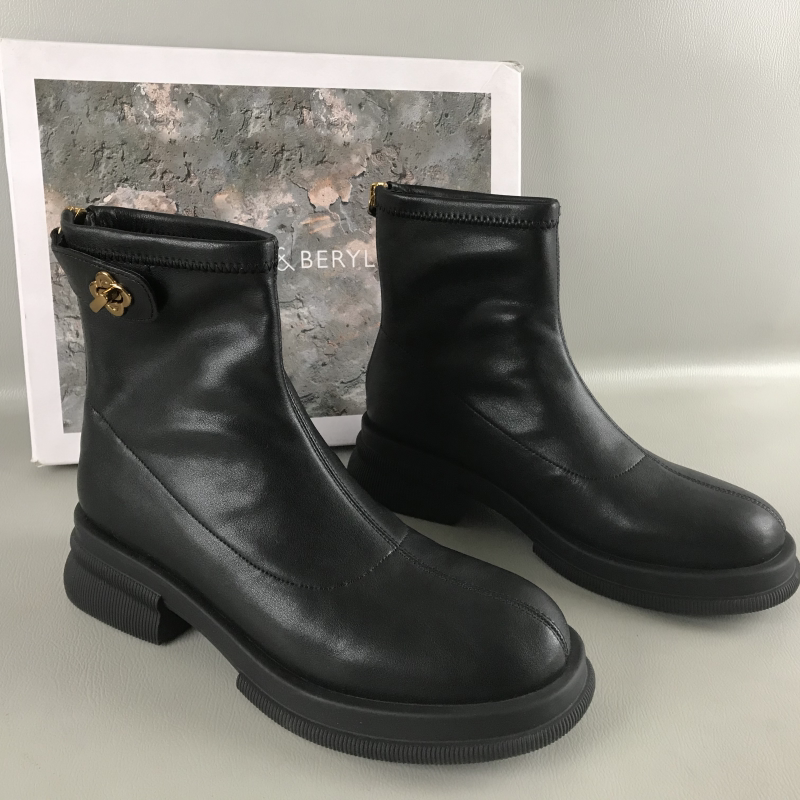 品牌菲伯丽尔女靴撤柜处理秋冬厚底后拉链马丁靴百搭时尚短筒单靴