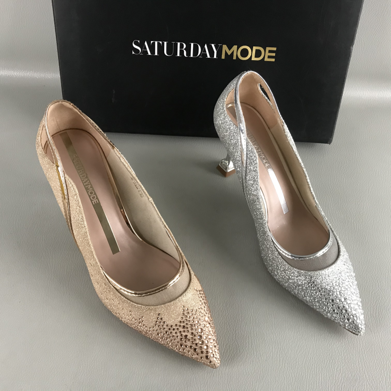 SATURDAYMODE女鞋断码撤柜捡漏春夏优雅浅口单鞋法式风烫钻高跟鞋