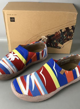 uin彩绘旅行鞋托莱多1艺术涂鸦拼色旅游鞋一脚蹬男休闲鞋手工单鞋