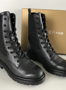 34.35码断码时尚舒适正品撤柜春秋系带低跟真皮中筒百搭马丁靴