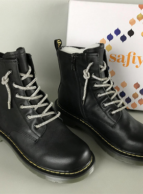37码Safiya/索菲娅女鞋正品清仓春秋系带百搭黑色马丁靴真皮短靴