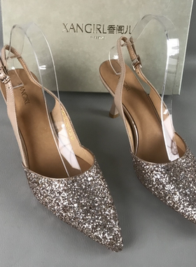 35.39码XANGIRL香阁儿断码撤柜捡漏夏后空拼色法式风高跟包头拖女