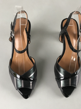 34.35码正品女鞋断码撤柜夏季一字扣带中空牛皮轻熟高跟包头凉鞋