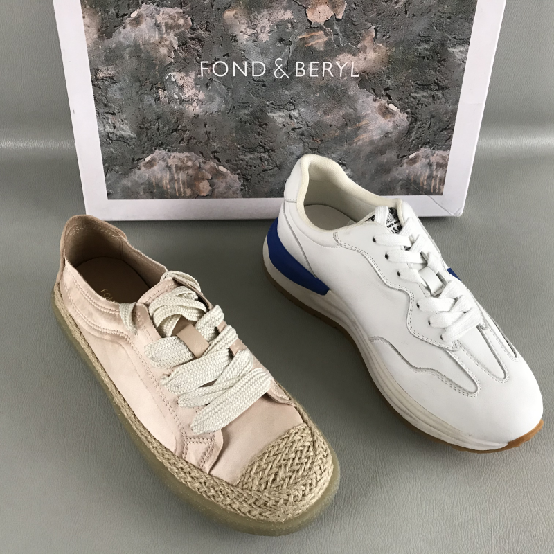 菲伯丽尔正品女鞋断码撤柜春秋系带厚底板鞋织物百搭时尚休闲单鞋