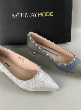 34.35码SATURDAYMODE断码撤柜处理春尖头浅口单鞋低跟时尚瓢鞋女