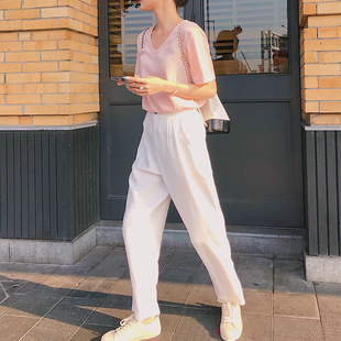 子女寬松韓版 休閑褲 大心kissis2021春季 女褲 學(xué)生直筒褲 新款 哈倫褲